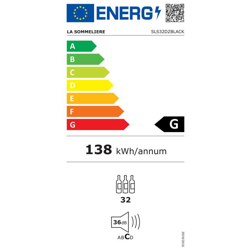 Energetický štítek - Dvouzónová vinotéka SLS32DZBLACK 32 lahví - La Sommelière